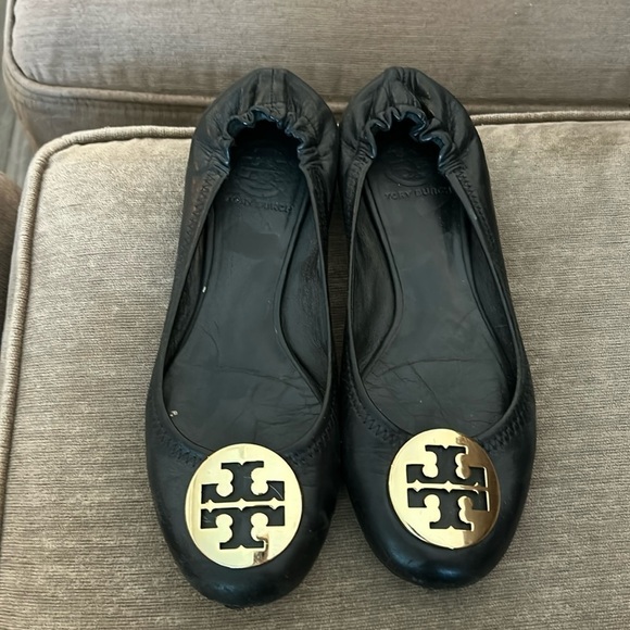 Tory Burch Minnie Travel Ballet Flat Black and Gold size 7.5 - Picture 1 of 7